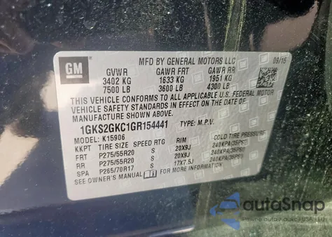 2016 GMC Yukon Xl K1500 Slt from USA, damaged, VIN 1GKS2GKC1GR154441